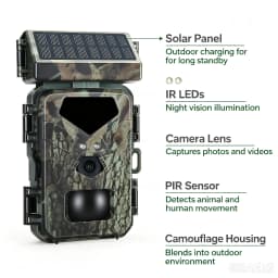 Suntekcam Mini Solar Trail Camera, 20MP 1080P Night Vision IP65 Waterproof, 0.5s Trigger Deer Scouting Wildlife Monitoring