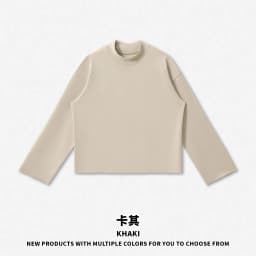 Personalized LOGO custom 350G cotton men's BOXY short and wide half-high neck long-sleeved hem burr sweater