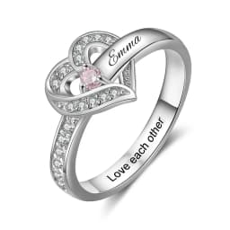 Personalized 1-8 Birthstone Rings Custom Engraved Name Ring Customized Promise Heart Birthstone Ring Gifts for Family Women