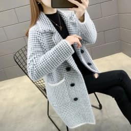 Imitation mink velvet coat women's medium long plaid coat autumn winter thick loose suit collar warm autumn winter coat