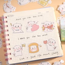 45Pcs Cute Animal Cat Dog Bear Daily Boxed Stickers Decorative Scrapbooking Label Diary Stationery Album Phone Journal Planner