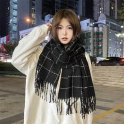 Tassel Plaid Wool Scarf Cashmere Shawl Solid Color Long Shawl Korean Style Scarves Wool Scarves Winter Cashmere Scarves Student