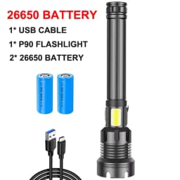 90000 Lumens LED Tactical Flashlight Rechargeable XHP90 USB Zoomable 7Modes Super Bright Floodlight Spotlight Torch Light