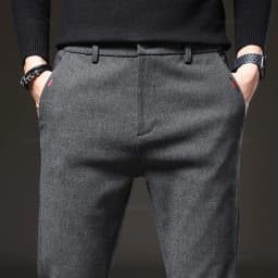 Autumn Winter Men's Casual Pants Solid Color Business Elastic Waist Slim Fit Stretch Thick Gray Black Blue Cotton Trousers Male