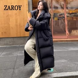 ZAROY Women's Winter Long Jacket Hooded Windproof Warm Thicken Down Coat Snow Outerwears Skiing Parkas Длинные куртк