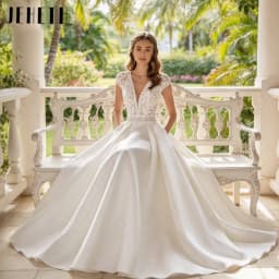 Elegant Classic Sexy Wedding Dresses Cap Sleeve V-Neck Lace Bridal Dress A Line Court Train Gown New Vestido De Novia Customized
