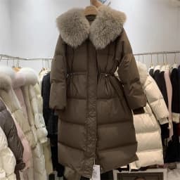 Down Cotton Padded Coach Winter 2025 New Long Over Knee Large Fur Thicken Puffer Jacket Oversize Cotton Coat Outwear