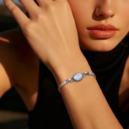 Vintage 925 Silver Bangle Natural Oval Moonstone Bangle Bracelets Handmade Birthstone Bangle Gifts Fine Jewelry for Women Men