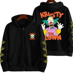 The Simpsons Krusty the Clown Men's Anime Zipper Hoodie Outdoor New Women's Sportswear Autumn/Winter Fashion Couple Cartoon Top