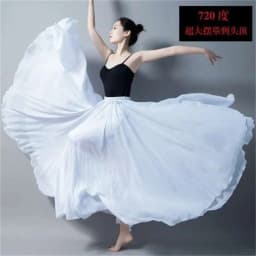 Women Double Chiffon Skirt Have-Liner Stage Performance Big-Hem Skirts Square Dancing Elastic-Waist Elegant A-Line Maxi Skirts
