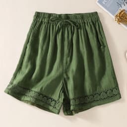 Casual Solid Linen Cotton Lace Floral Summer Short Pants Loose Elastic Waist Boho Beach Wear Shorts for Women Bottom