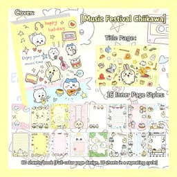 Chiikawa Cute Notebook 80 Sheets, Full Color Kawaii Journal Notepad for Note Taking School Office, Great Gift for Chiikawa Fans