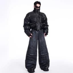 LUZHEN Original Double Zipper Design Thicken Warm Bread Padded Coat Men's 2025 New Solid Color Motorcycles Leather Jacket JY3050
