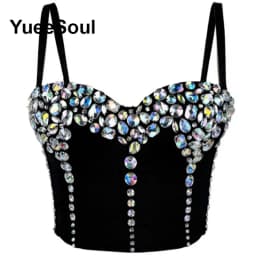 Black Y2K Tops White Rhinestone Sequins Tassel Slim Crop Top New Gothic Party Club Wedding High Street Sexy Corset Top Camis