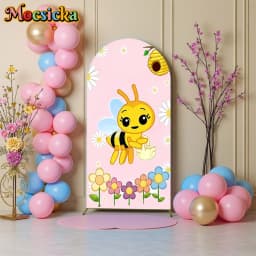 Mocsicka Arch Backdrop Double-Sided Children Baby Shower Birthday Arched Background Yellow Bee Flowers Honey Party Studio Props