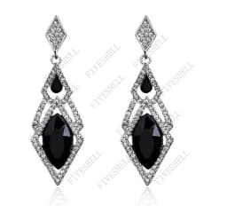 1920s Art Deco Antique Vintage Flapper Style Jet Black Rhinestone Extra Long Dangle Earrings Pearl Earrings Jewelry for Women