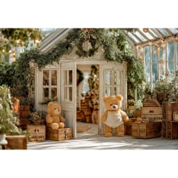 White House With Christmas Tree and Little Bear Photography Backdrop Kids Baby Cake Smash Photocall Studio Backgrounds