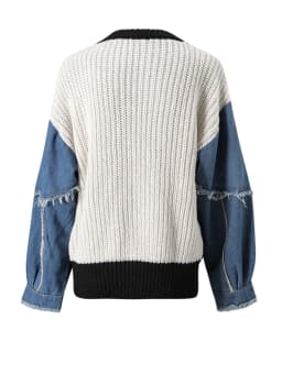 [EAM] Black Denim Color-block Big Size Knitting Sweatshirt New Round Neck Long Sleeve Women Fashion Spring Autumn 2026 CPG6698