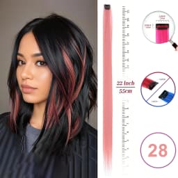 VEYDA Colored Party Highlights Clip in Hair Extensions for Girls 22 Inches Omber Colors Straight Hair Synthetic Hairpieces