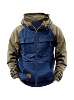 Men Hoody Sweatshirts Spring Autumn Zip Collar Pocket Long Sleeve Loose Cardigan Hooded Coats YZXFS-W2002