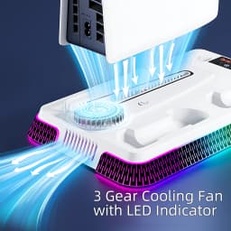 Cooling Station for PS5/PS5 Slim/PS5 Pro, YH66S Vertical RGB PS5 Cooling Stand with Controller Charging Dock, Headset Hook, USB