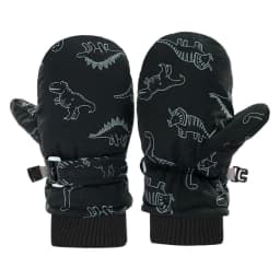 Children Waterproof Skiing Fleece Lined Mittens Dinosaur Patterned Winter Gloves Kids Outdoor Cold Weather Accessories
