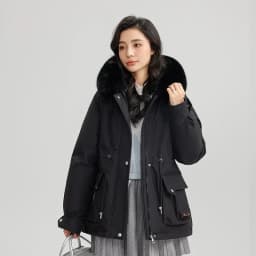 Winter New Warm Down Cotton Jacket with Large Fur Collar Hooded Coat Loose Women Thicken Parker Puffer Overcoat Casual Wear