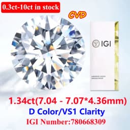 COSFIX 0.3-5ct Round Lab Grown Diamond HPHT IGI Certificate 3EX D/F Color VVS1 Clarity Diamond Gems