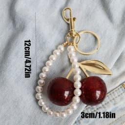 1pc Chic Black/Red Cherry Keychain with Sparkling Resin Pendant , Fashion Women's Bag Decoration Charm Key Chain DIY Accessories