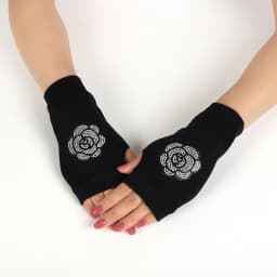 1 Pair Rhinestone Fingerless Gloves CUte Cartoon Animals Pattern Women Men Black Knitted Half Finger Gothic Warm Winter Mittens