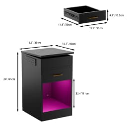 Wooden Flip-top Bedside Table for Bedroom UK Plug with One Drawer/Charging Station 2AC/2USB/1m Light Strip/Open-Shelf Storage