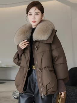 Down Cotton Short Padded Jacket Women Parkas Fur Collar Autumn Winter Thick Coats Female Black Casual Outerwear Clothes 2026