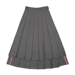 Decorated Striped Pleated Skirt Front Short Back Long Four Bars Decoration Street Style Women's mid Waist A-Line Midi Skirt
