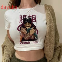 2000s Hip Hop Crop Top  Tshirt Manga Japanese Anime Jujutsu Kaisen T Shirt Gojo Satoru Tops Yuji Itadori Cropped Tees T-shirt