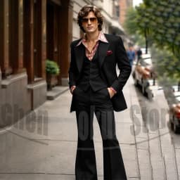 Vintage 3 Piece Men Suit Peak Lapel Single Breasted Tuxedo 70s Disco Groom Custom Bespoke Male Retro Stage Formal Costume Wear
