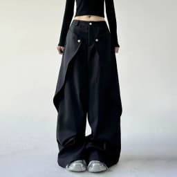 Mens Trousers Stitching Double-Layer Design Casual Pants Streetwear Fashion Grunge Old Money Men Wide-Leg Pants Men'S Wear 2025