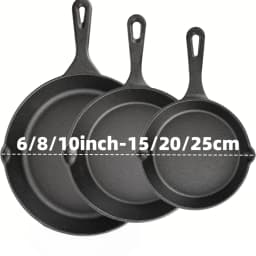 3PCS Cast Iron Skillet Set (6/8/10 Inch) Pre-Seasoned, Heavy-Duty Pans for Oven, Grill & Campfire, Even Heat, Non-Stick Surface