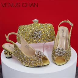 Silver Color Wedding Sandals for Women Bride Platform Round Heels Italian Full Drill Design Elegant Shoes and Bag Matching Set