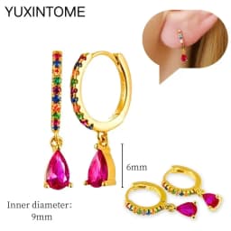 925 Silver Ear Needle Rose Red Hoop Earrings For Women Exquisite Water Drop/Flower/Heart Crystal Piercing Huggie Earring Jewelry