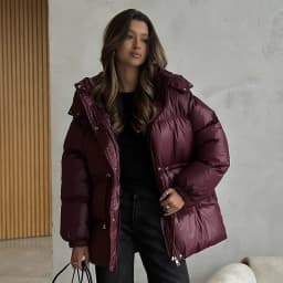 Hooded Women's Winter Jacket Zipper Drawstring Puffer Coat Shiny Thickened Bubble Coat Detachable Hood Mid Length Cotton Coat