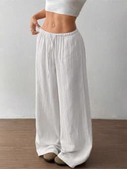 Women's Elegant Versatile Elastic Waist Comfortable Casual Pant Slightly Elastic Simple Solid Color High Waist Wide-leg Pants