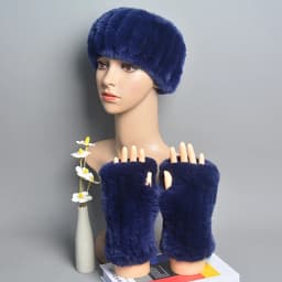 One Set Women Real Rex Rabbit Fur Cuff+Headband Winter Warmer Hat Arm Wrist Sleeve Gloves Female Real Fur Cap+Elastic Wristband