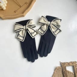 Korean Love Knitted Bow Cold Proof Full Finger Touch Screen Gloves For Women's Winter Plus Velvet Thicken Windproof Driving Warm