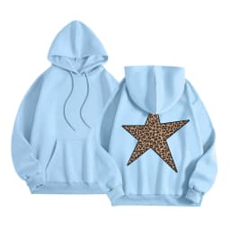 Women Oversize Hoodies With Back Star Leopard Printed Long Sleeve Hooded Sweatshirts Autumn Winter Streetwear Casual Pullover