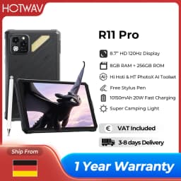 HOTWAV R11 Pro 8.7'' HD 120Hz Display Rugged Tablet 10150mAh Massive Battery 20W Fast Charging Android 16 Super Camping Light Pad 8GB RAM 256GB ROM 64MP + 16MP Camera 1080P Lightweight Tablet PC With Stylus Pen GPS WiFi OTG