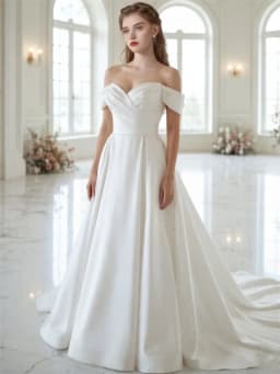 Customized Elegant Simple Satin Off The Shoulder Modern Wedding Dresses For Bride Pleats A-Line Sweep Train Long Bridal Gowns
