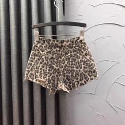 Personalized Leopard Print High Waist Denim Shorts Women's Summer Fashion A Word Rough Edge Wide Leg Jeans Hot Pants