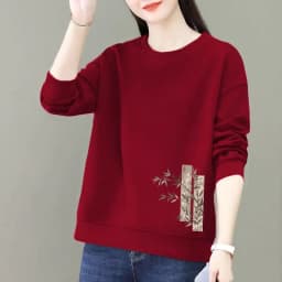 All-match Lantern Long Sleeve Round Neck Plant&Flowers Printing Pullover Women's Loose Fashionable Spring Autumn Hoodies Tops