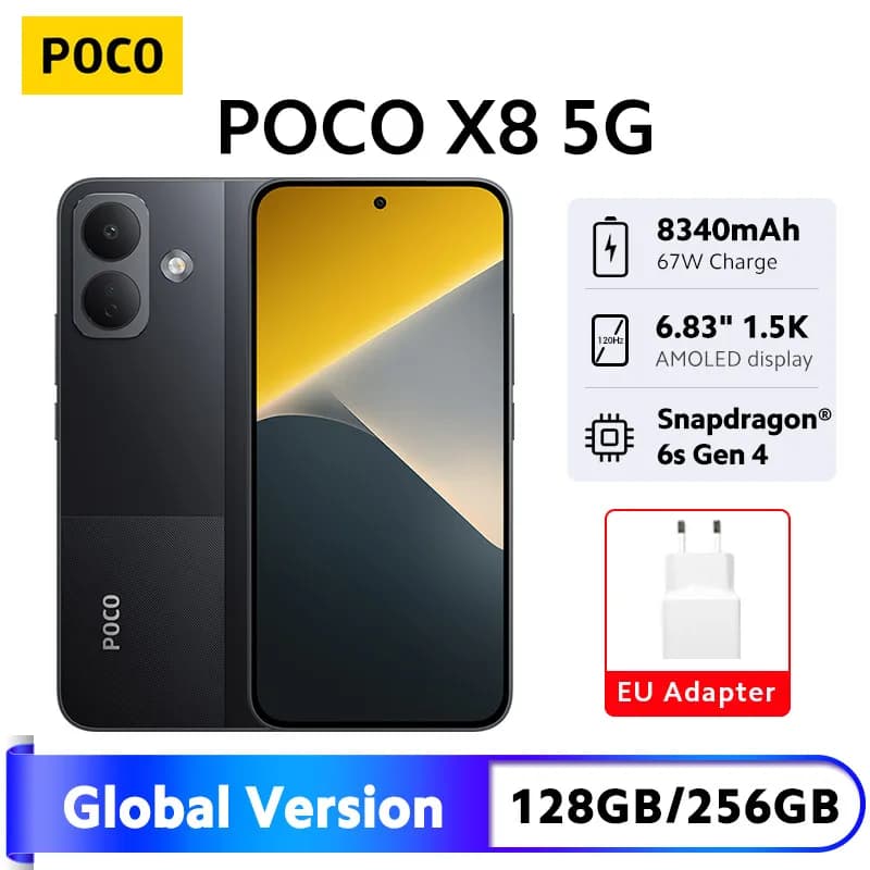 Newest POCO X8 5G Smartphone Global Version 8340mAh battery 67W HyperCharge Snapdragon® 6s Gen 4 6.83" 1.5K Display NFC