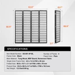 SucceBuy 3/4/6 Panel Wood Folding Privacy Screen Portable Decoration Screens for Room Separation Home Office Restaurant&Bedroom